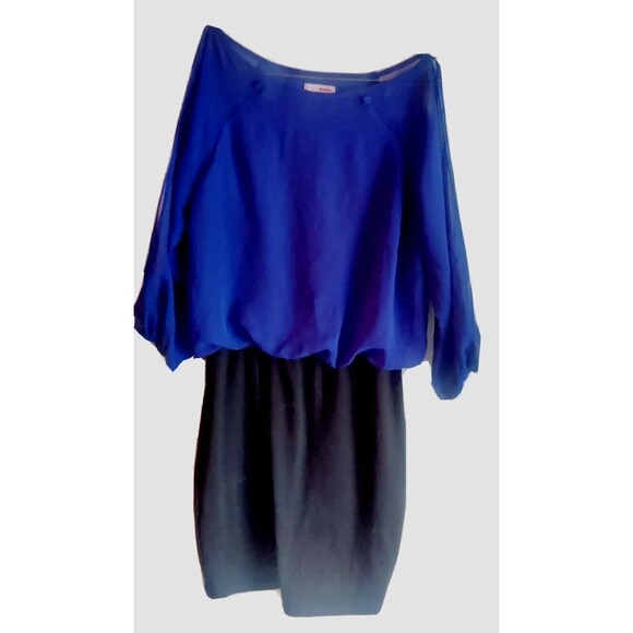 BONGO Dress Blue Black Split Sleeves Short Size Juniors S Small Bodycon Pencil - Picture 1 of 8